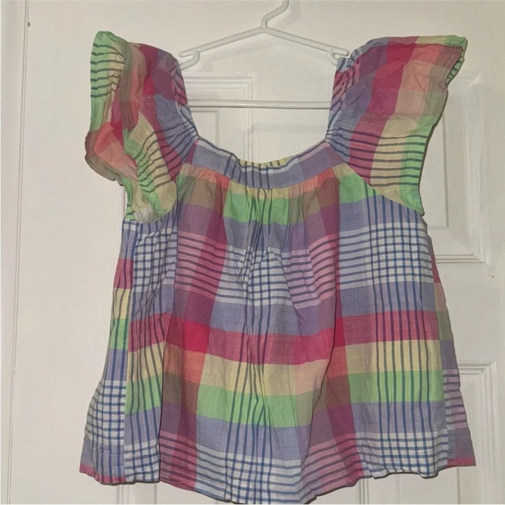 GAP Girls Size 10 Top Bundle 2 Pc Plaid & Light Blue Puff Sleeve Blouses